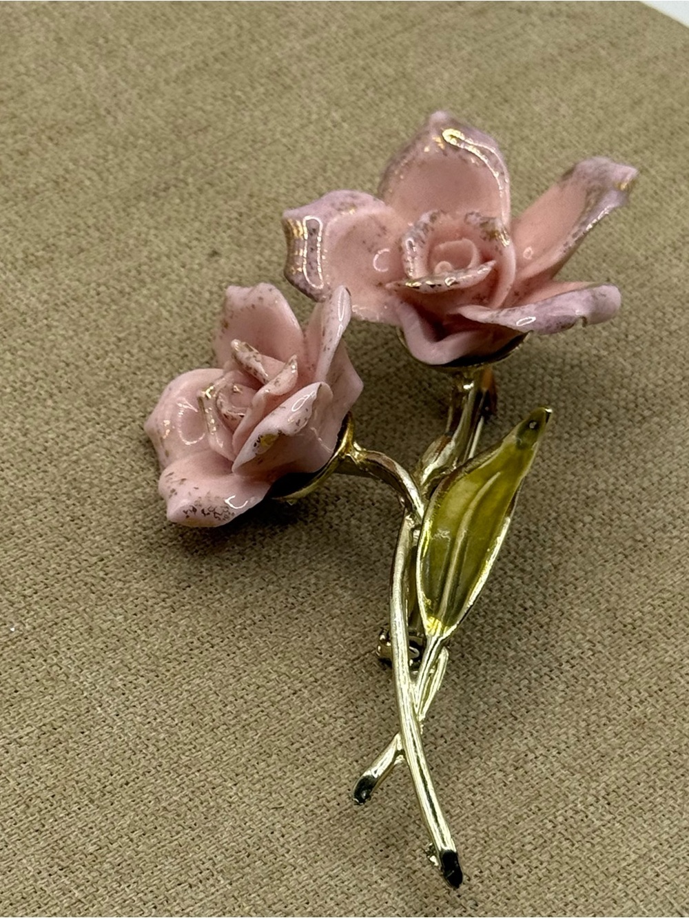 Vintage Large Pink Enamel Rose Floral Brooch - Women Accessories